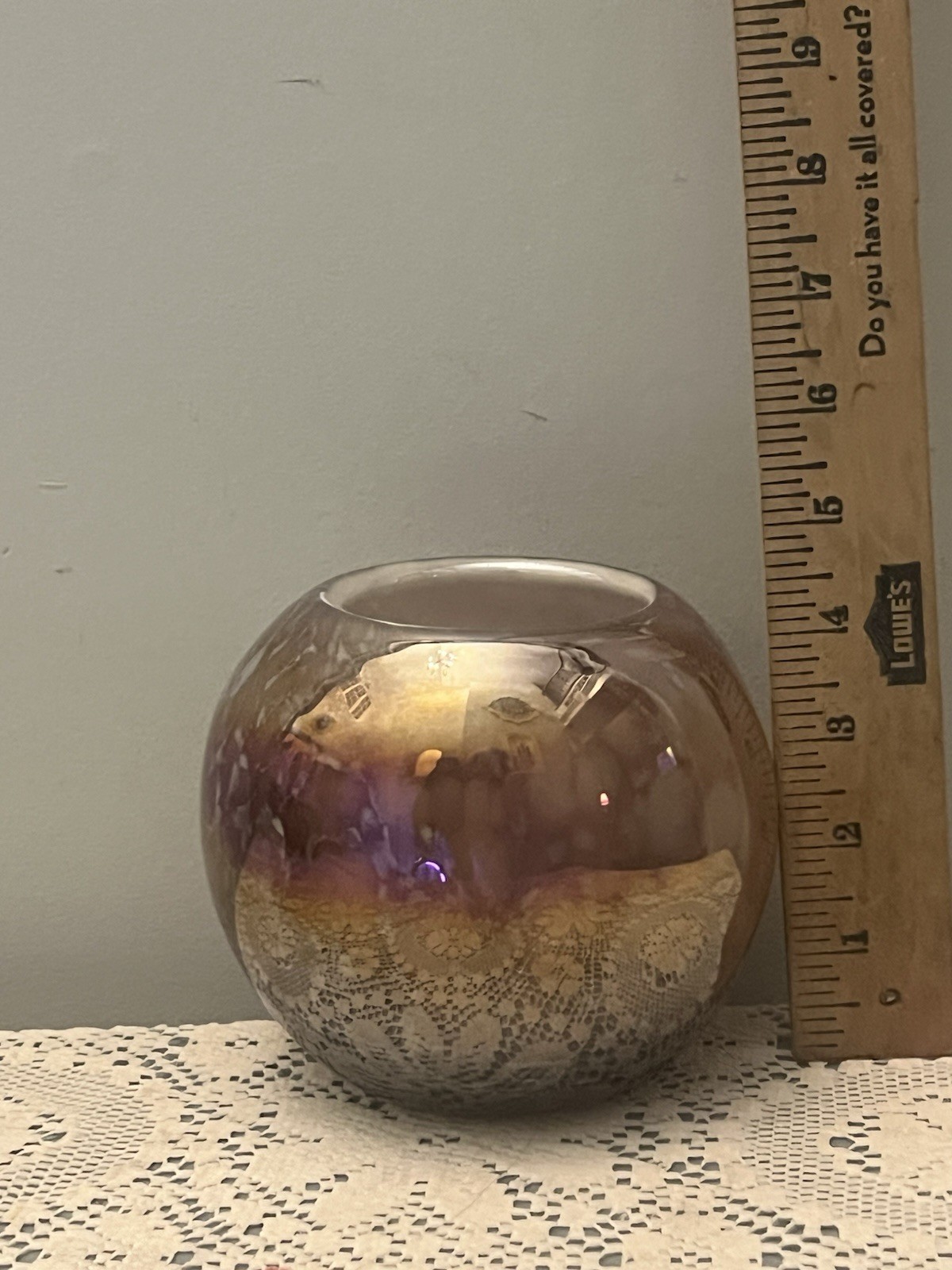 Glass Sphere Round Vase, Hand Blown Iridescent Bowl Shape 6” – Y3