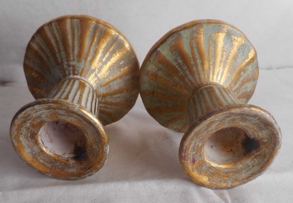 1-Pair of Stangl Pottery Candle Holders 22kt Gold Decorated 3-1/4″ x 3-1/2″ High