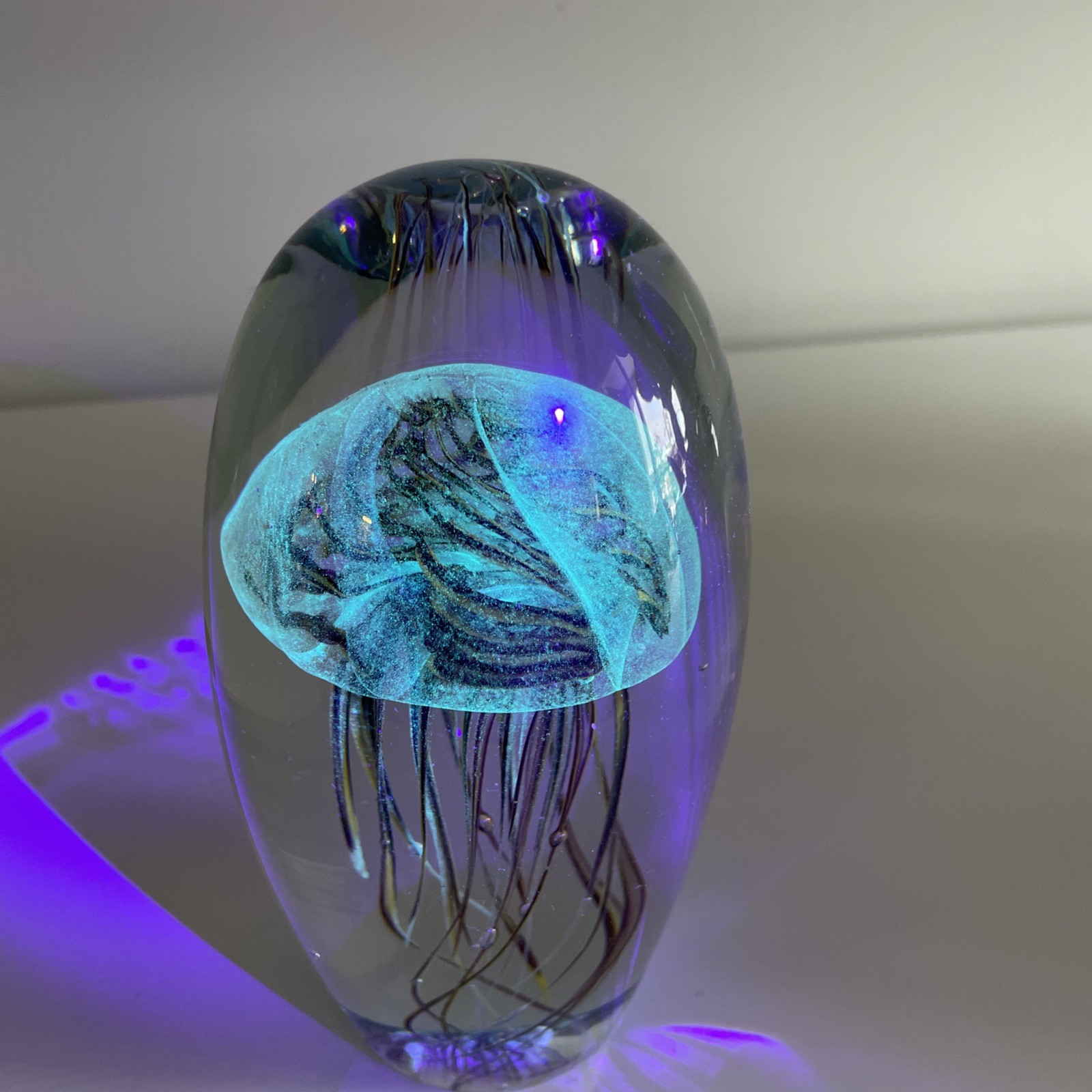 Large Glass Moon Jellyfish Sculpture 6” – Glows Under Black light