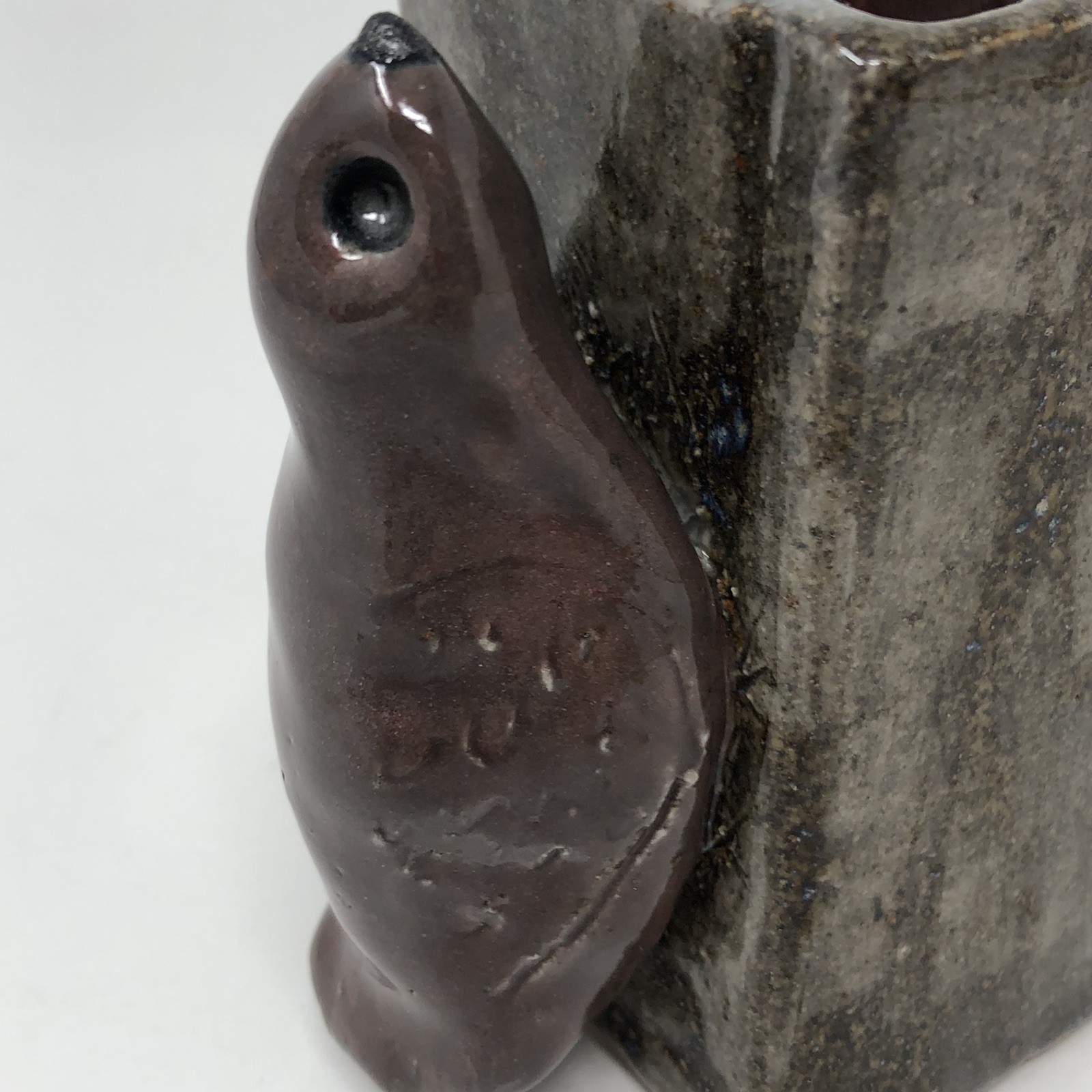 Studio Pottery Figural Bird Vase Tree Trunk Handmade Hobbyist Brutalist OOAK 4″