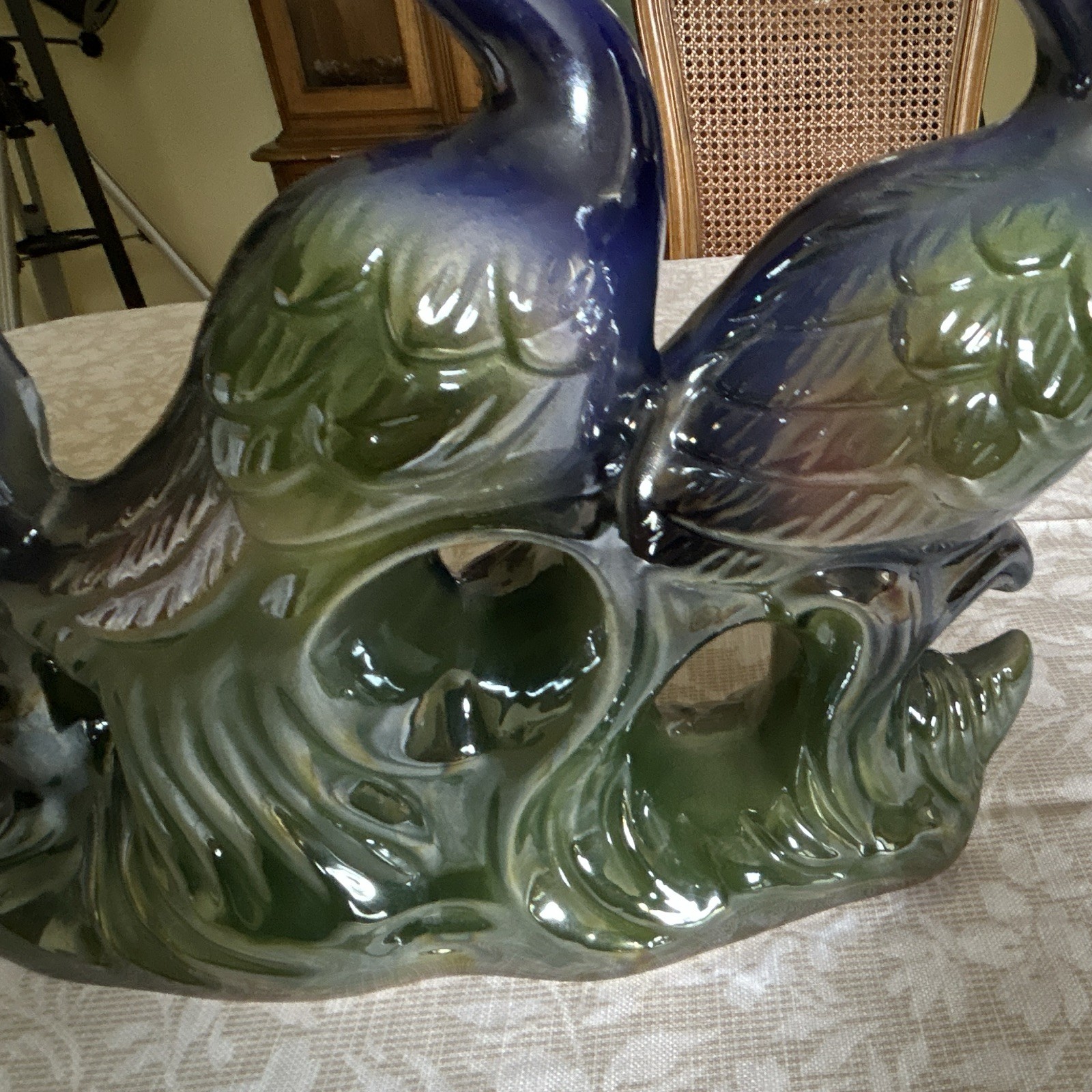 Lustureware Vintage Ceramic Peacock Pair Figurine Blue Green Animal Theme
