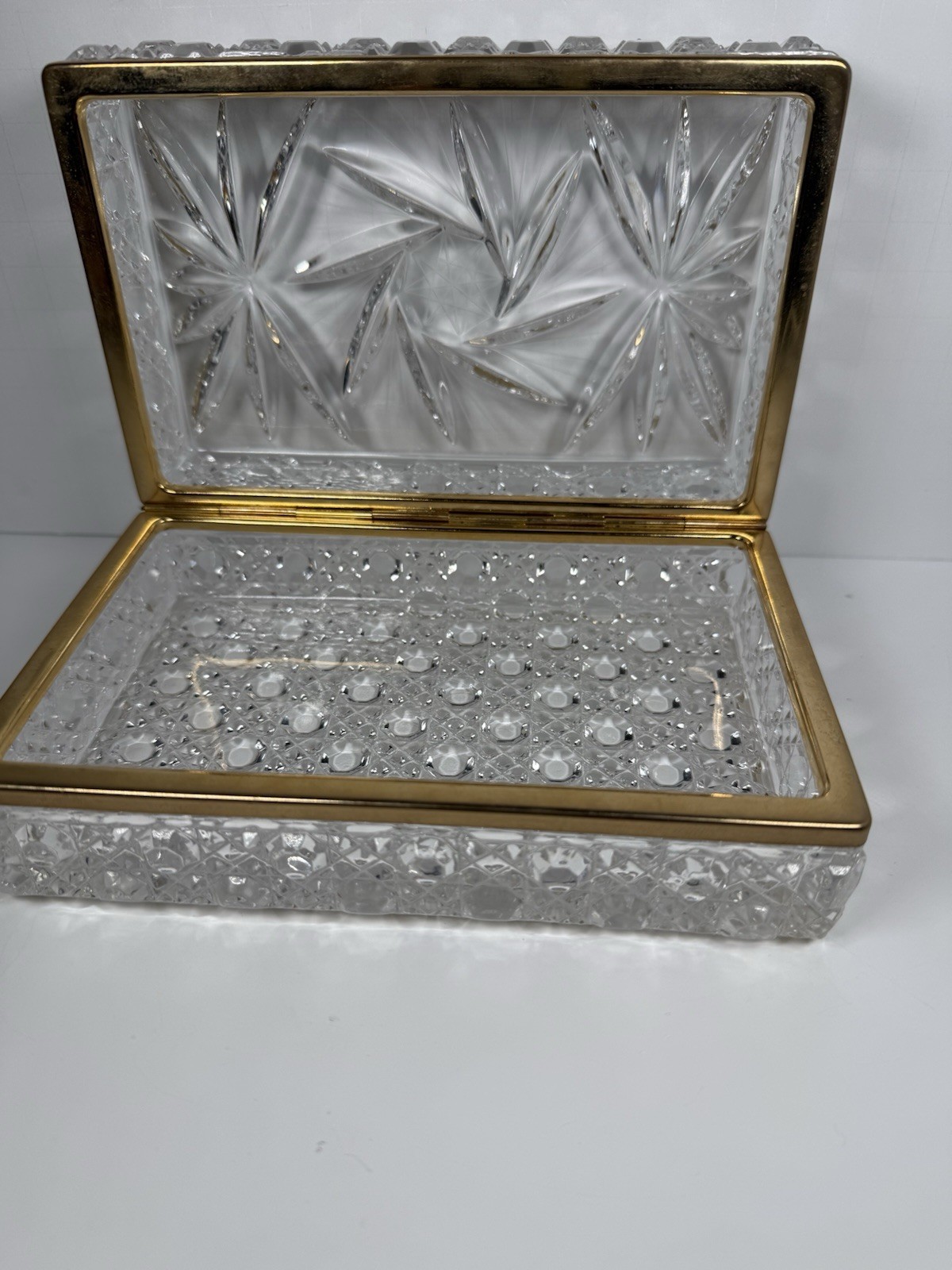 Vintage Baccarat Style Crystal & Brass Jewelry Box/Caskets Box