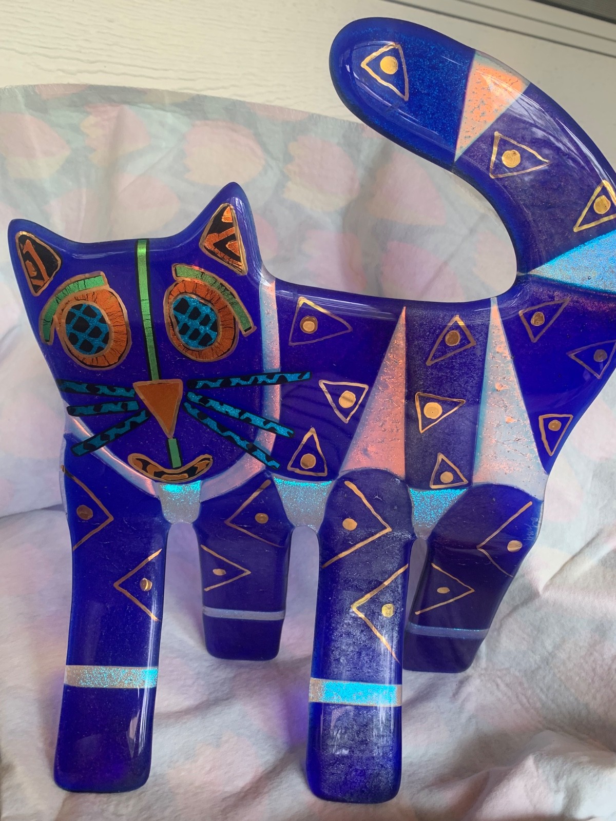 Martha Wolf Fused Glass Kitten Sculpture Kiln Fused And Slumped Glass Gold Paint