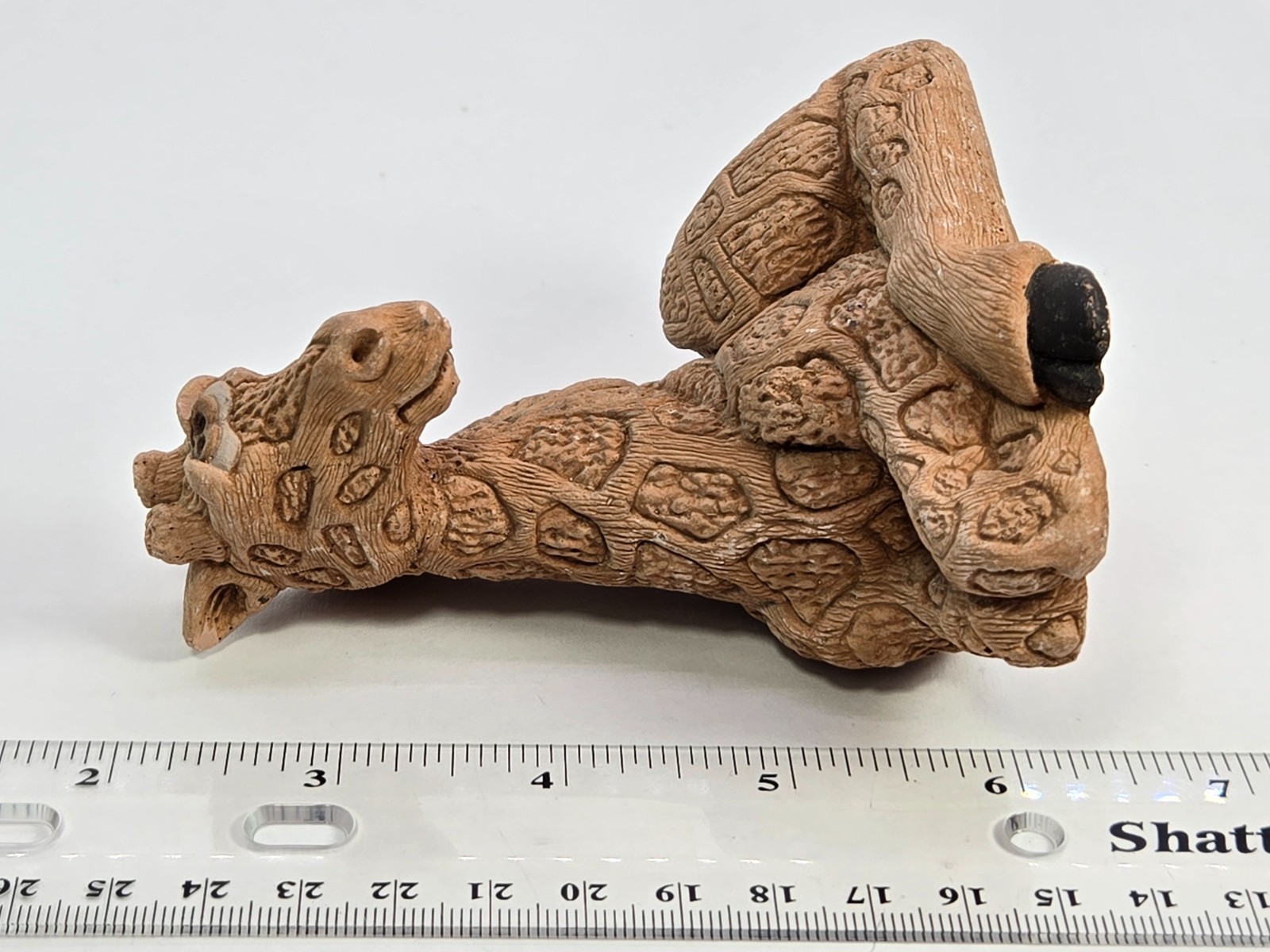 Vintage Whimsical Giraffe Pottery Figure Signed DJ 1980s Figurine 4 In x 4 In