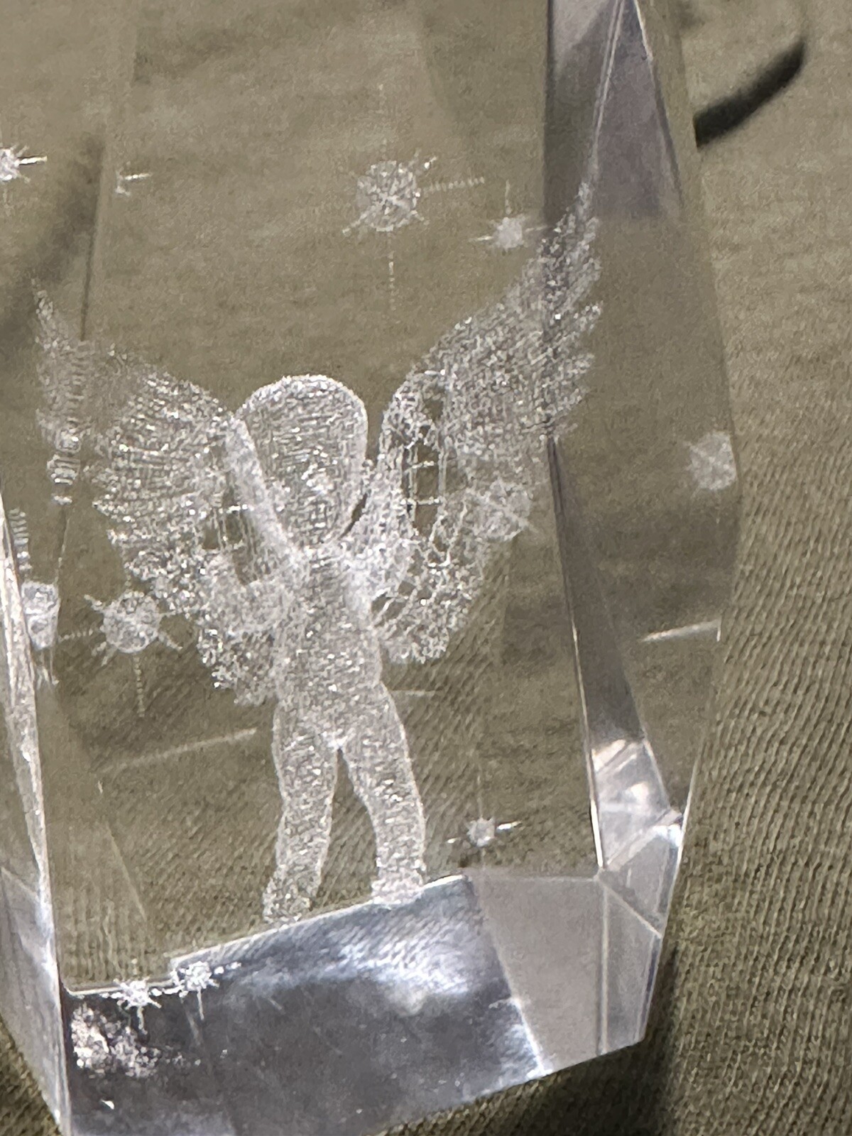 Laser Etched Glass Baby Angel Winged Cherub Paperweight Glass – 3.25 inches tall