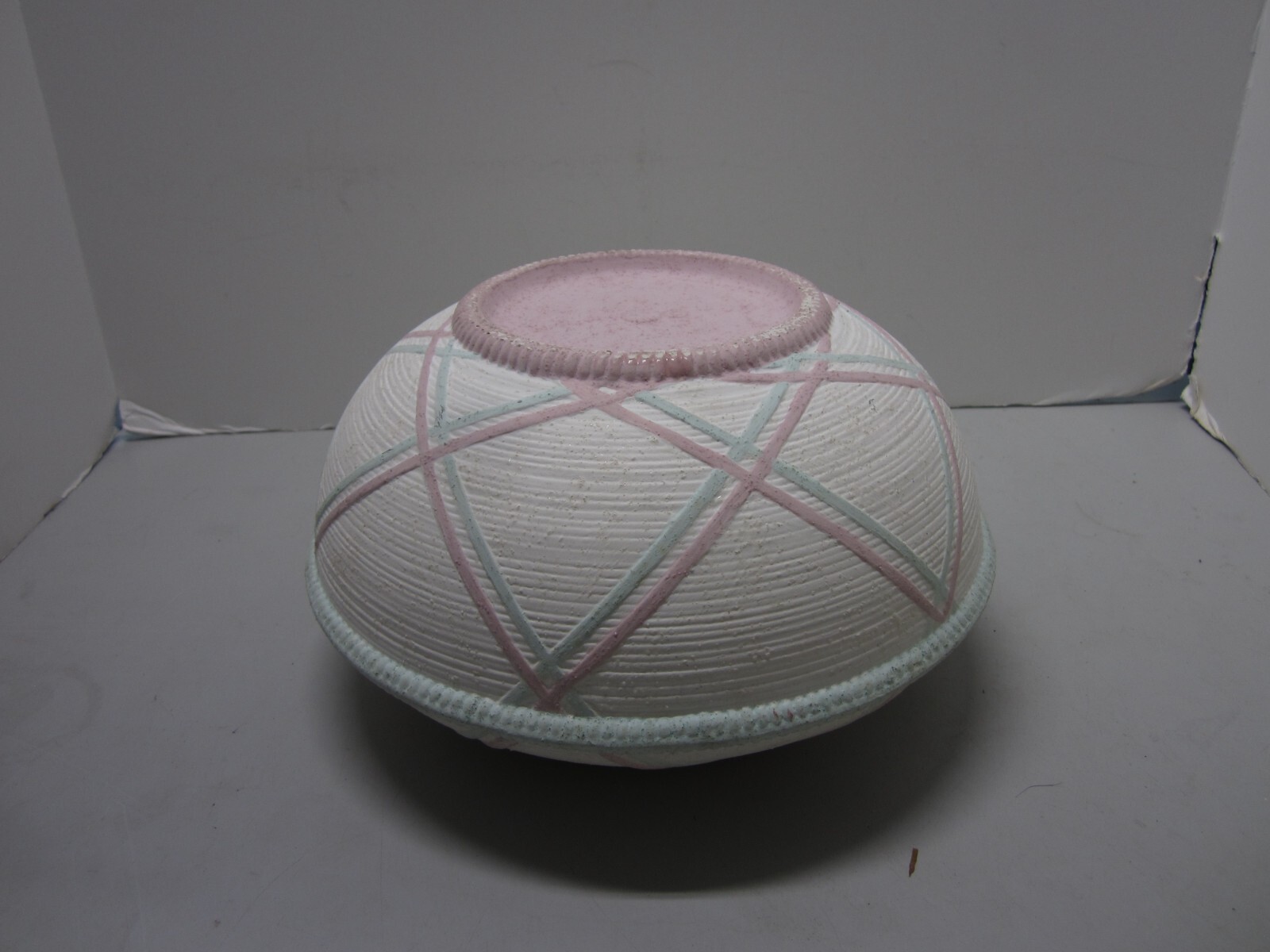 Southwestern Rotund Bowl Vase Textured Design Pink Beige Green Lines #2