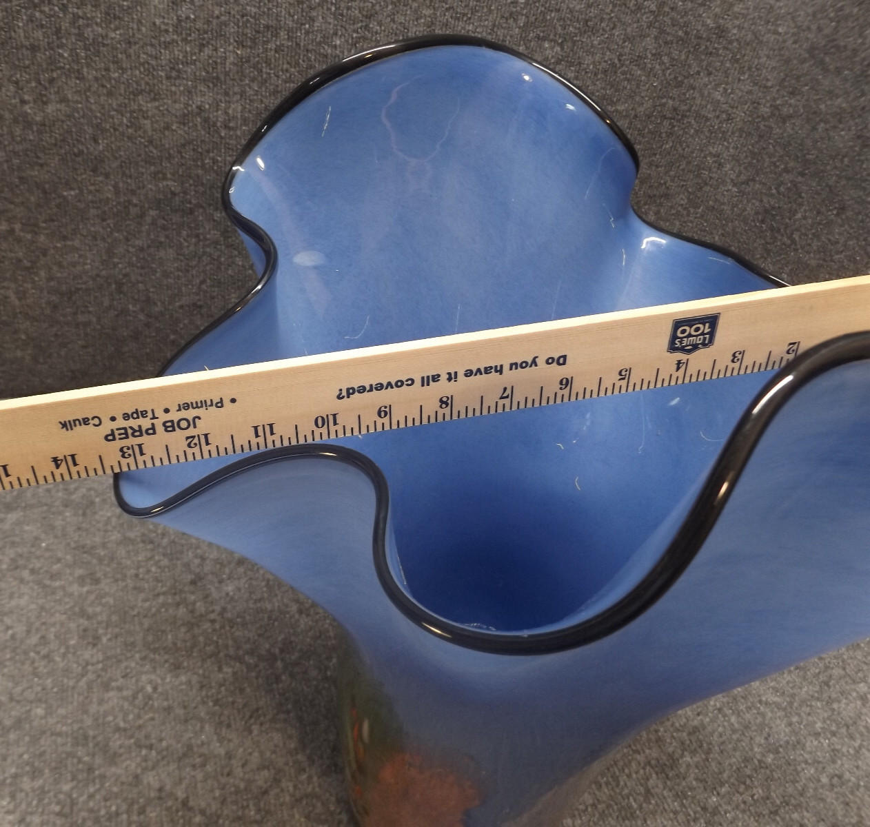 Hand Blown Glass Handkerchief Vase Blue Art Studio Large Signed Moriu Antou 17″