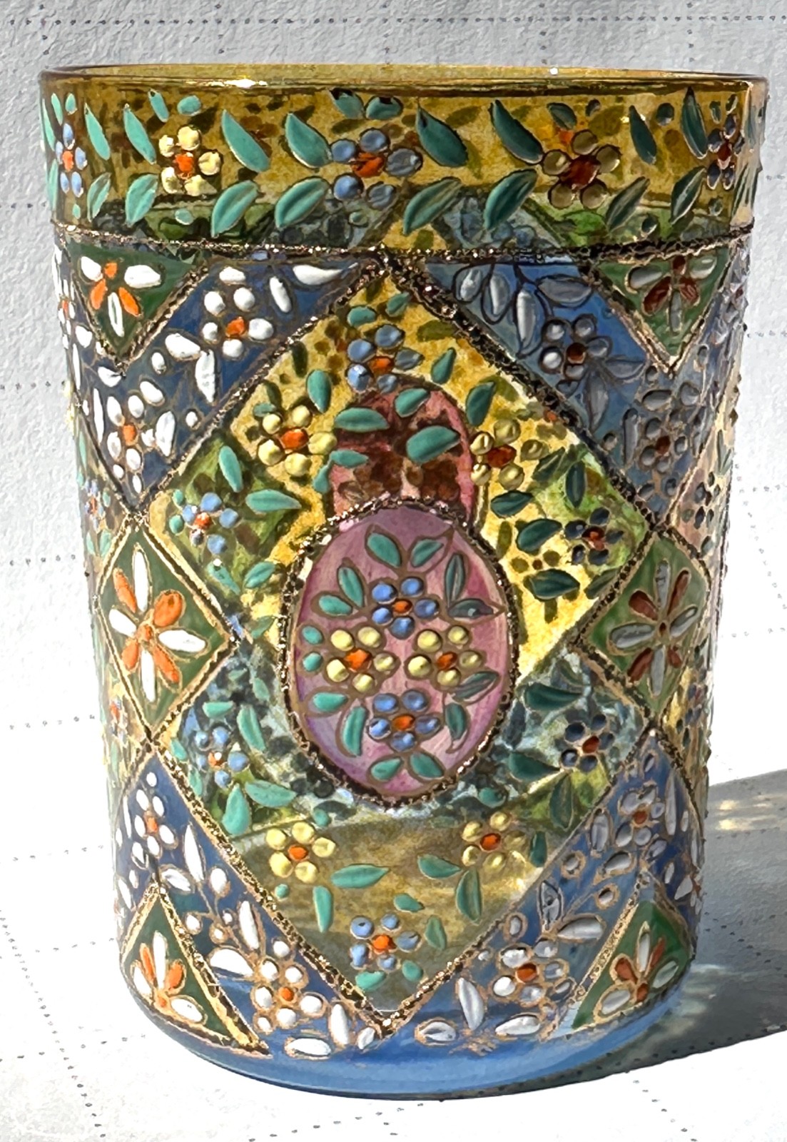 Antique Art Nouveau Enameled Moser Art Glass Vase Beaker Cup