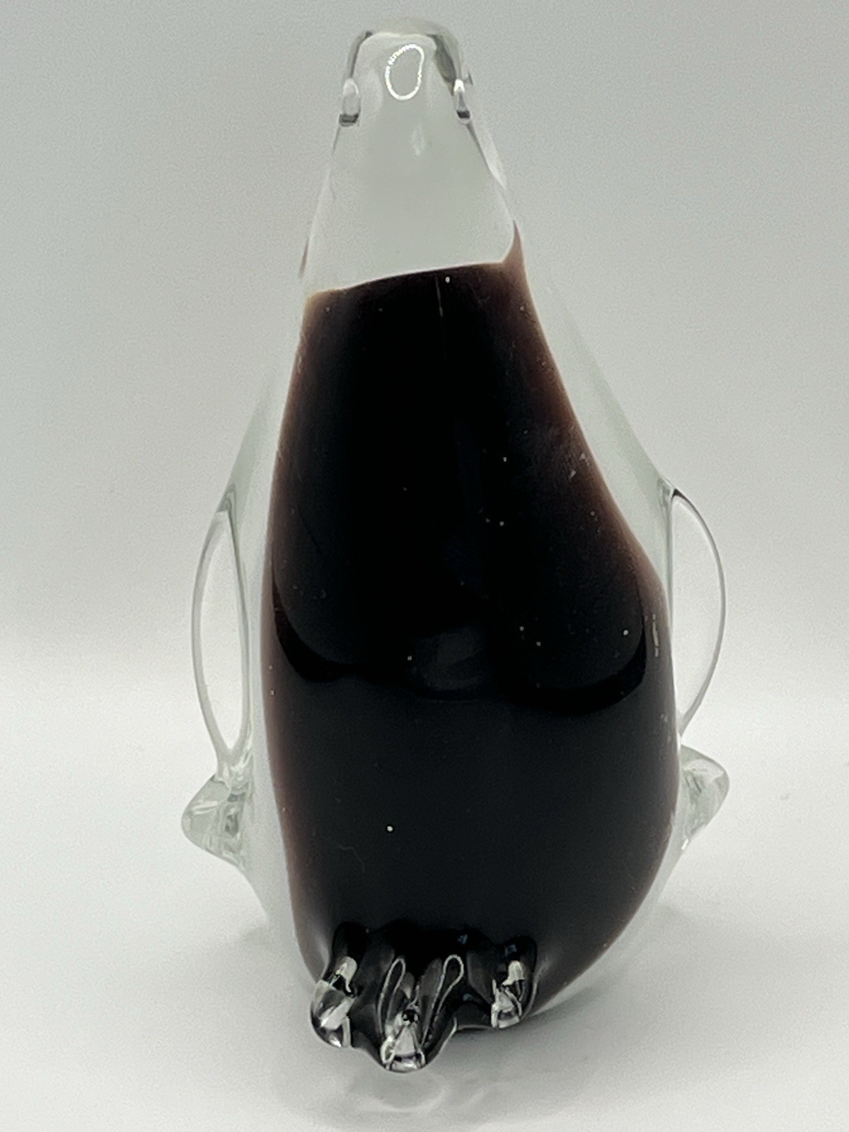 Art Glass Penguin Figurine, Clear Black & White Glass Decorative Animal