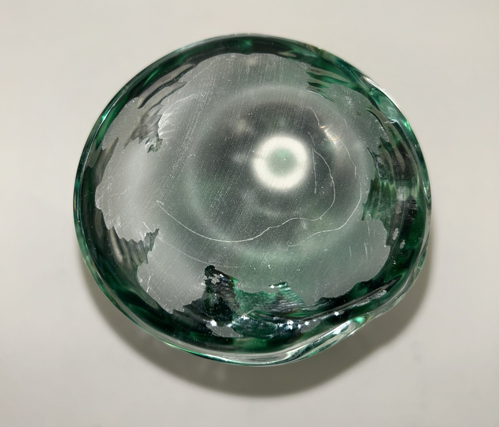 Hand Blown Art Glass Goblet Vase Emerald Forest Green Clear Footed 6″ Tall Heavy