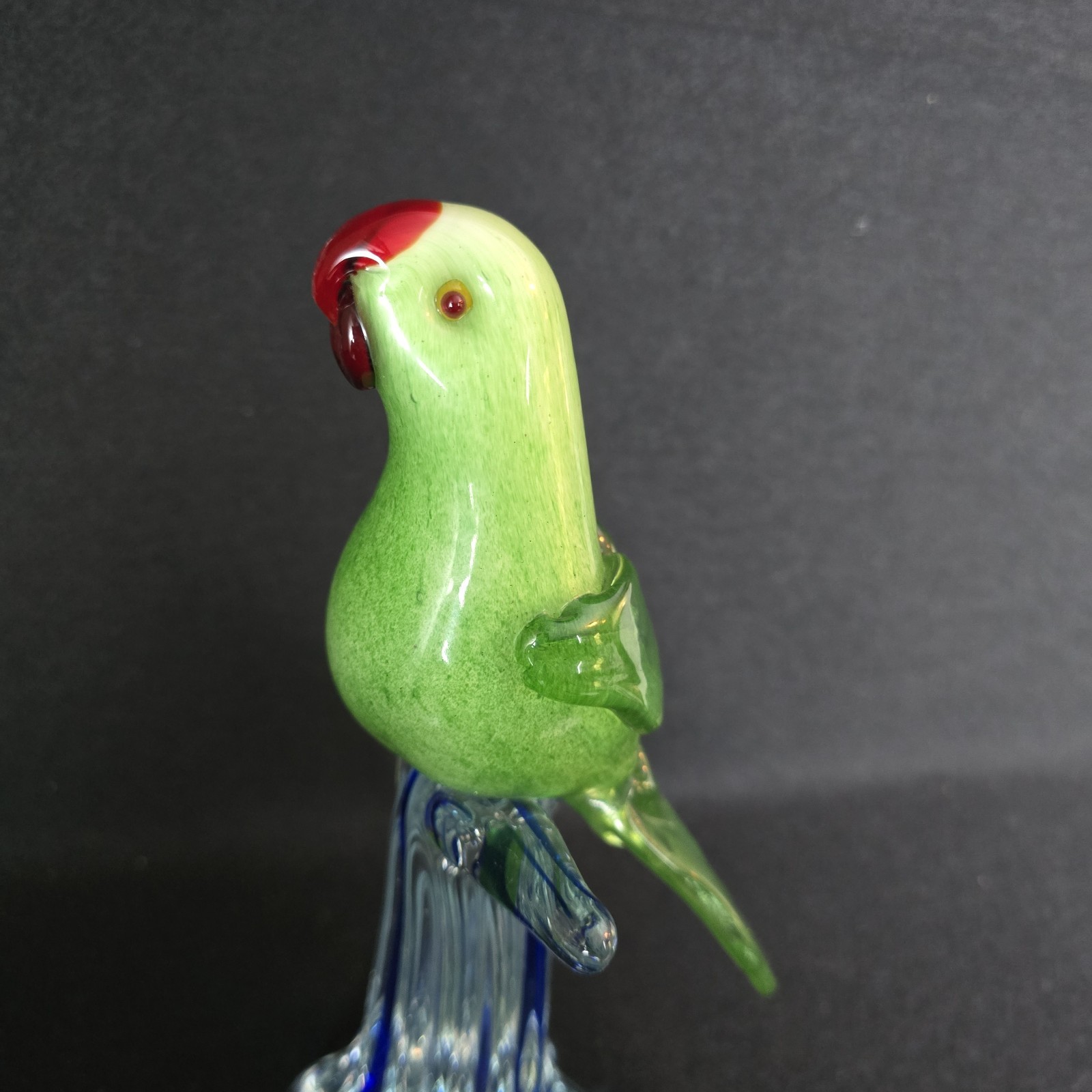 Murano Style Glass Parrot 11 Tall Green Blue Modern Art Glassware VTG Heavy!
