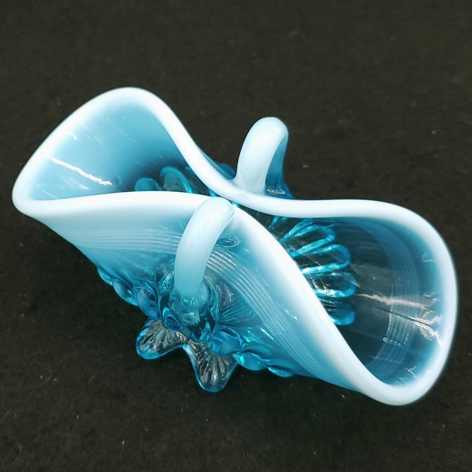 Antique 1890’s English George Davidson Blue Pearline Opalescent Glass Basket