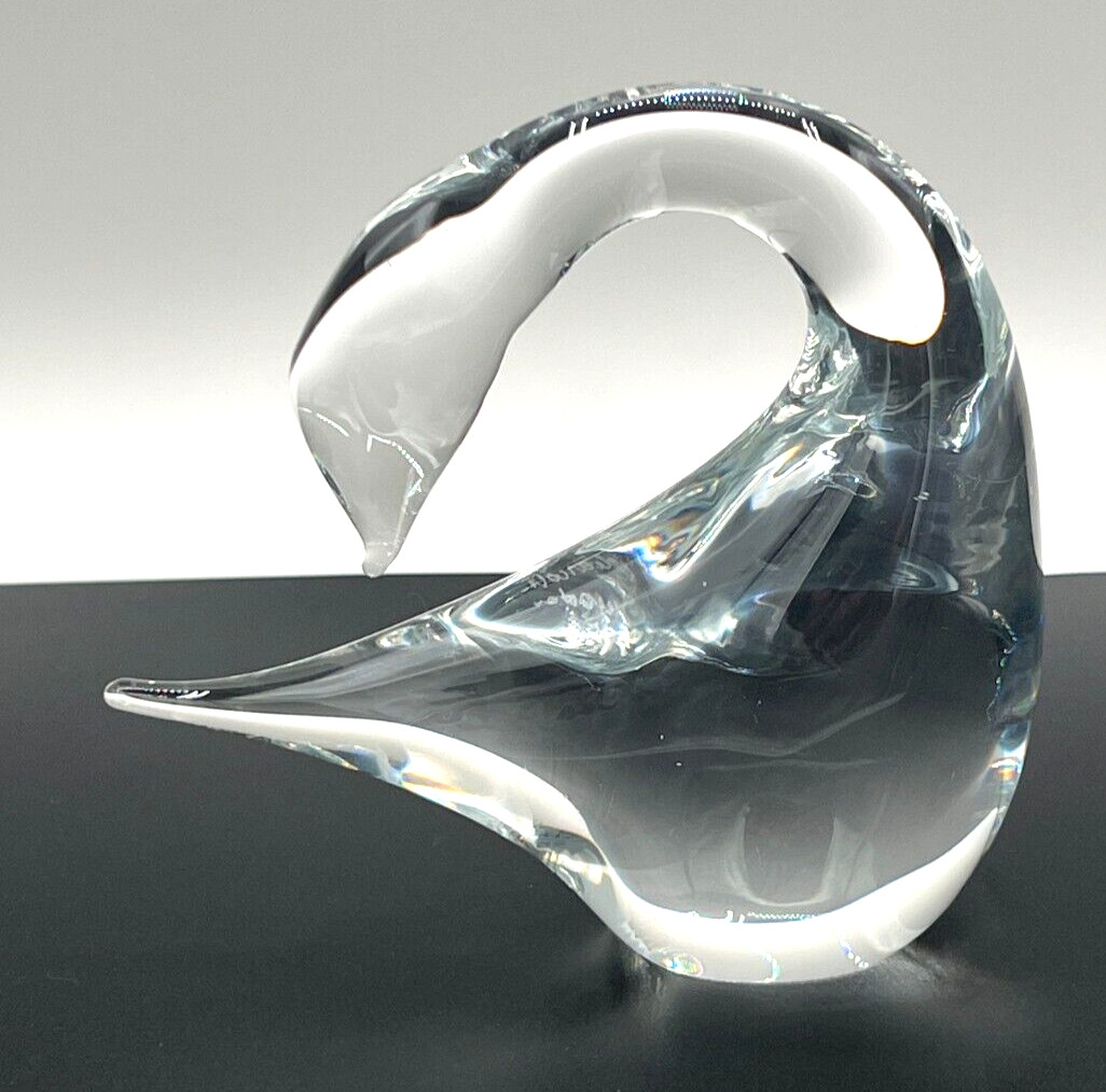 Marcolin Swedish Crystal Swan Art Glass Signed Hand Blown Murano Styled Glass
