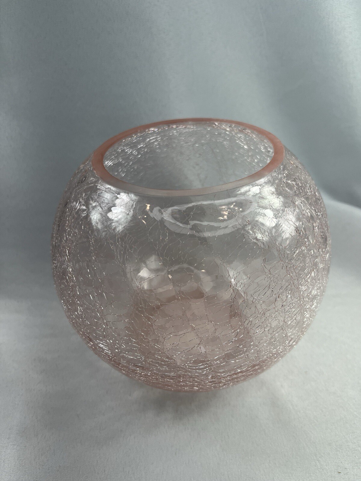 Pink Crackle Glass Globe Shaped Bowl Vase 5 1/2 Inches Tall