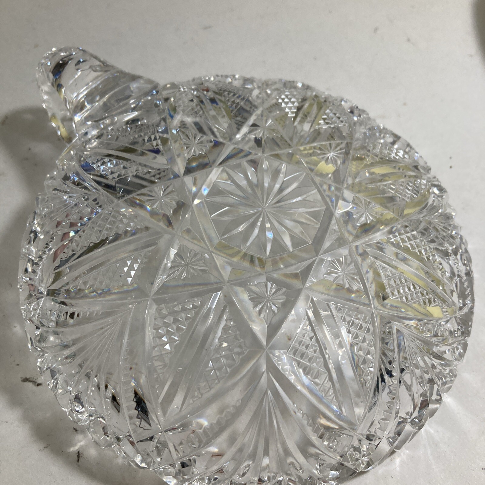Crystal cut glass nappy one handle sawtooth edge Size’s Are Not Correct