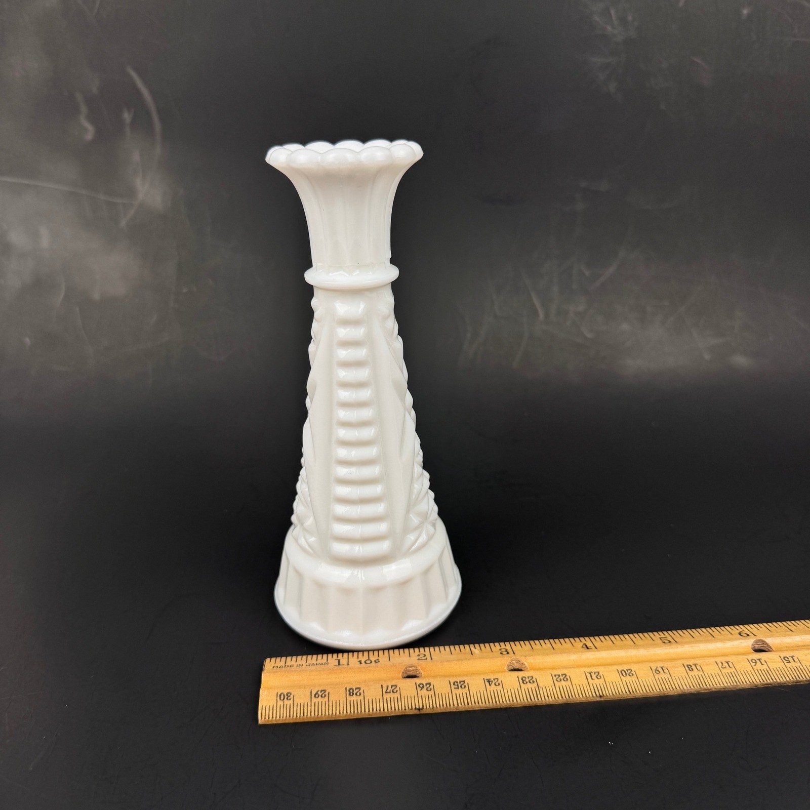 Vtg Tabletop White Milk Glass Textured Bud Vase Stars and Bars Design 6inch Tall