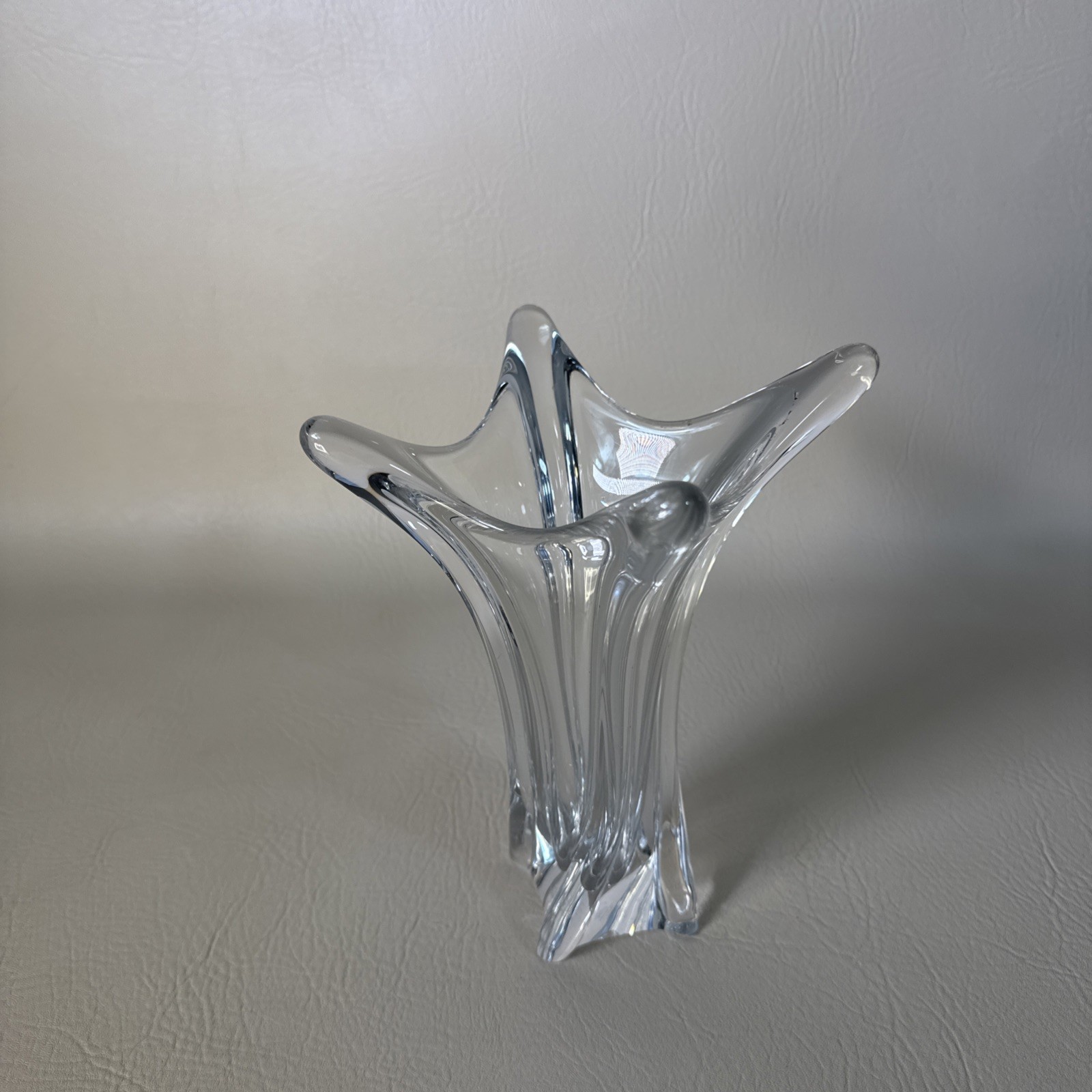 Clear Glass Vase by CoFrac Art Verrier France Modernist Mid-Century 8 1/4”