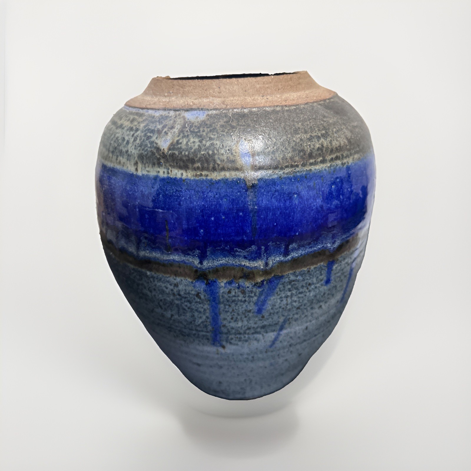 Vintage 12in. Artist Signed DaWalt Blue Drip Glaze Stoneware Vase/Jar – VGUC
