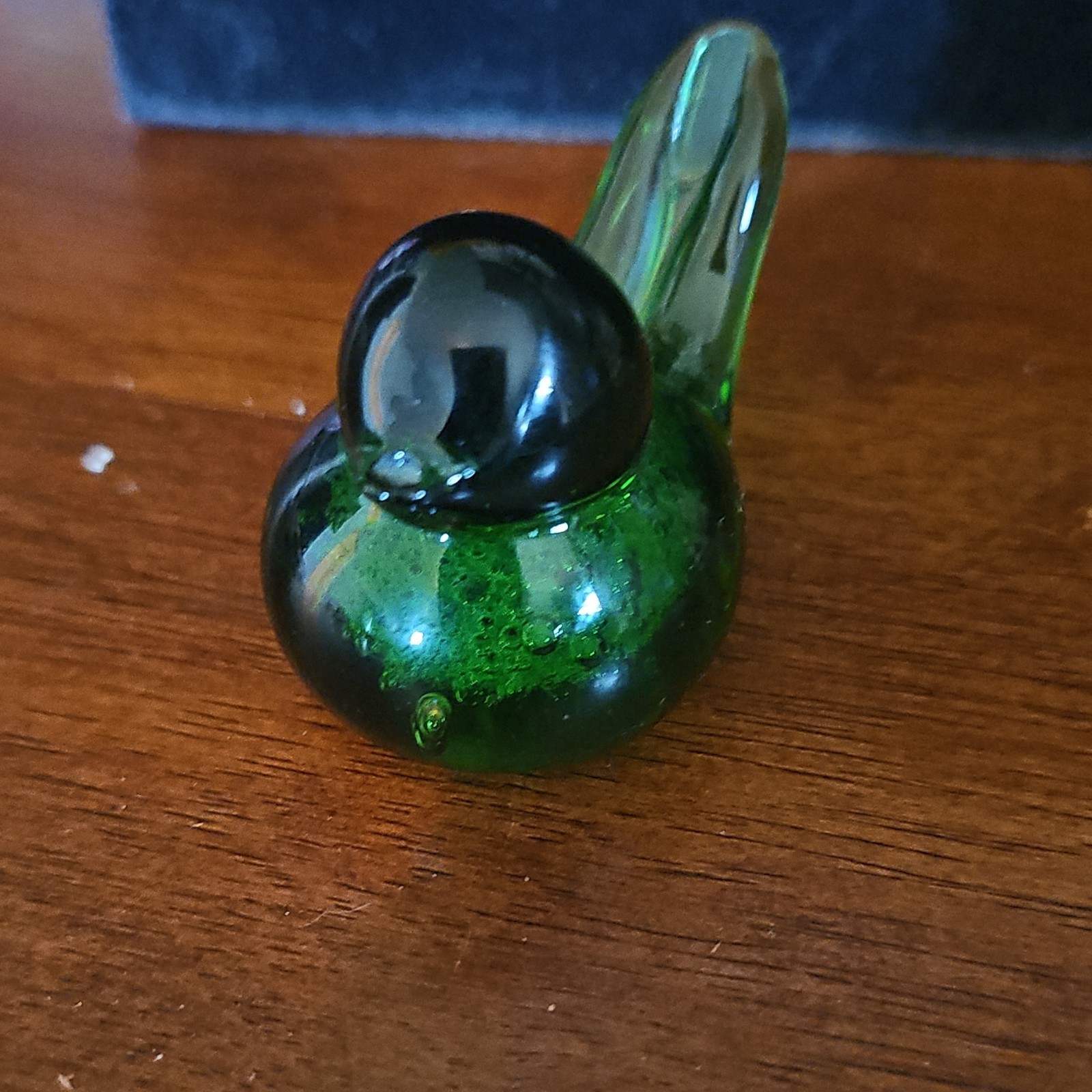 Green Hand Blown Glass Bird Art Figurine Decorative Glossy Collectible