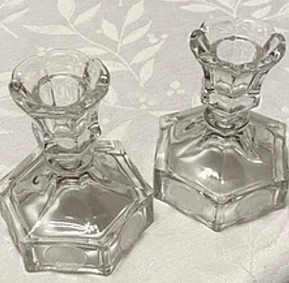 Fostoria Coin Glass – LIBERTY CANDLESTICKS Holders (2) – Clear