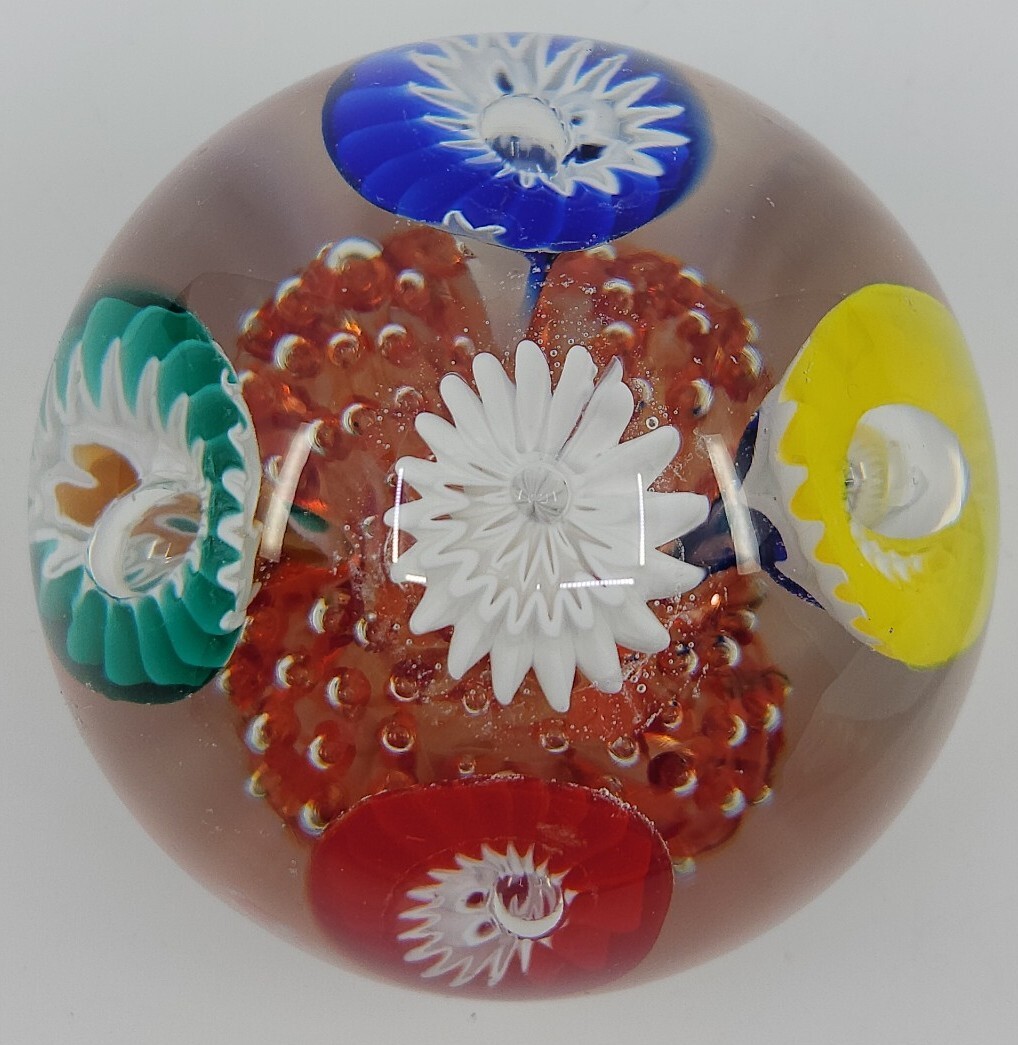 Vintage Original Abstract Flowers Art Glass Hand Made Paperweight Antique Heavy