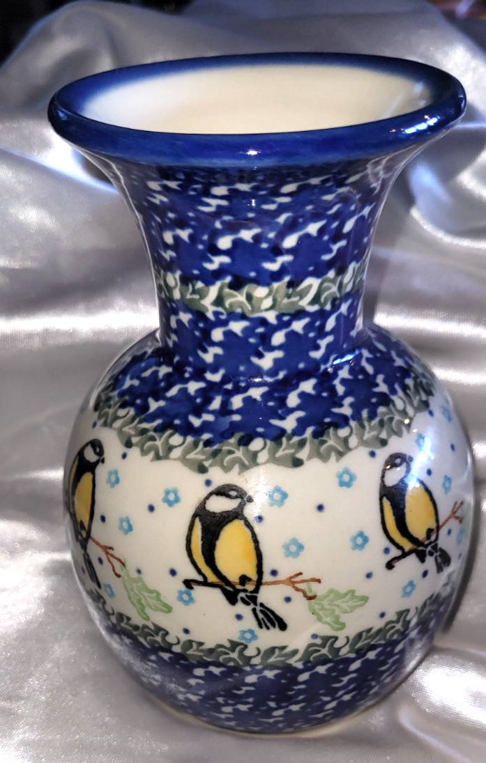Boleslawiec Small Vase Blue White Hand Made In Poland
