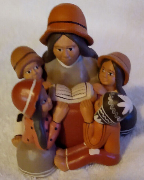 Peruvian Folk Art Clay Pottery Handmade Storyteller With Children