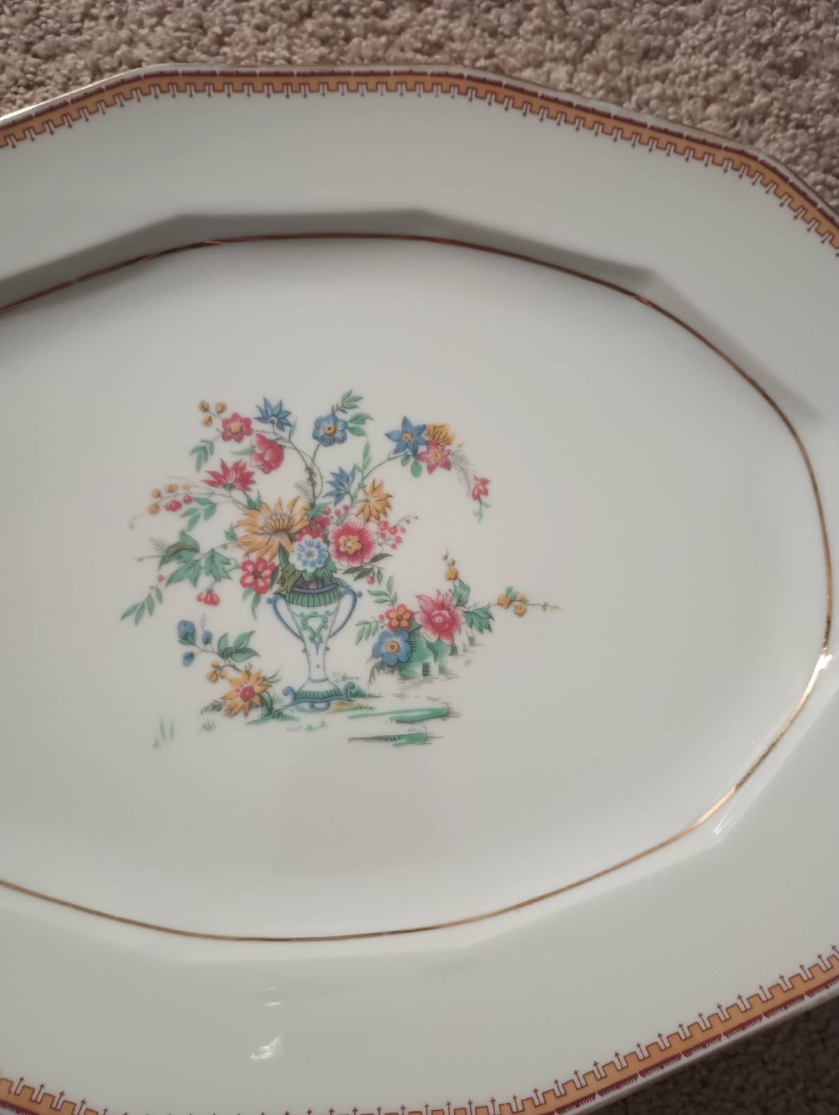 Charles Ahrenfeldt Limoges France Oval Serving Platter Floral Gold Trim 16″x 12″