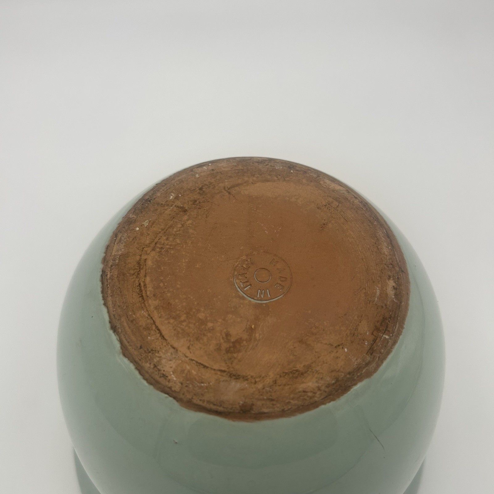 Italian Ceramic Art Pottery Vase/Planter Hand Scored Light Mint Green 6”