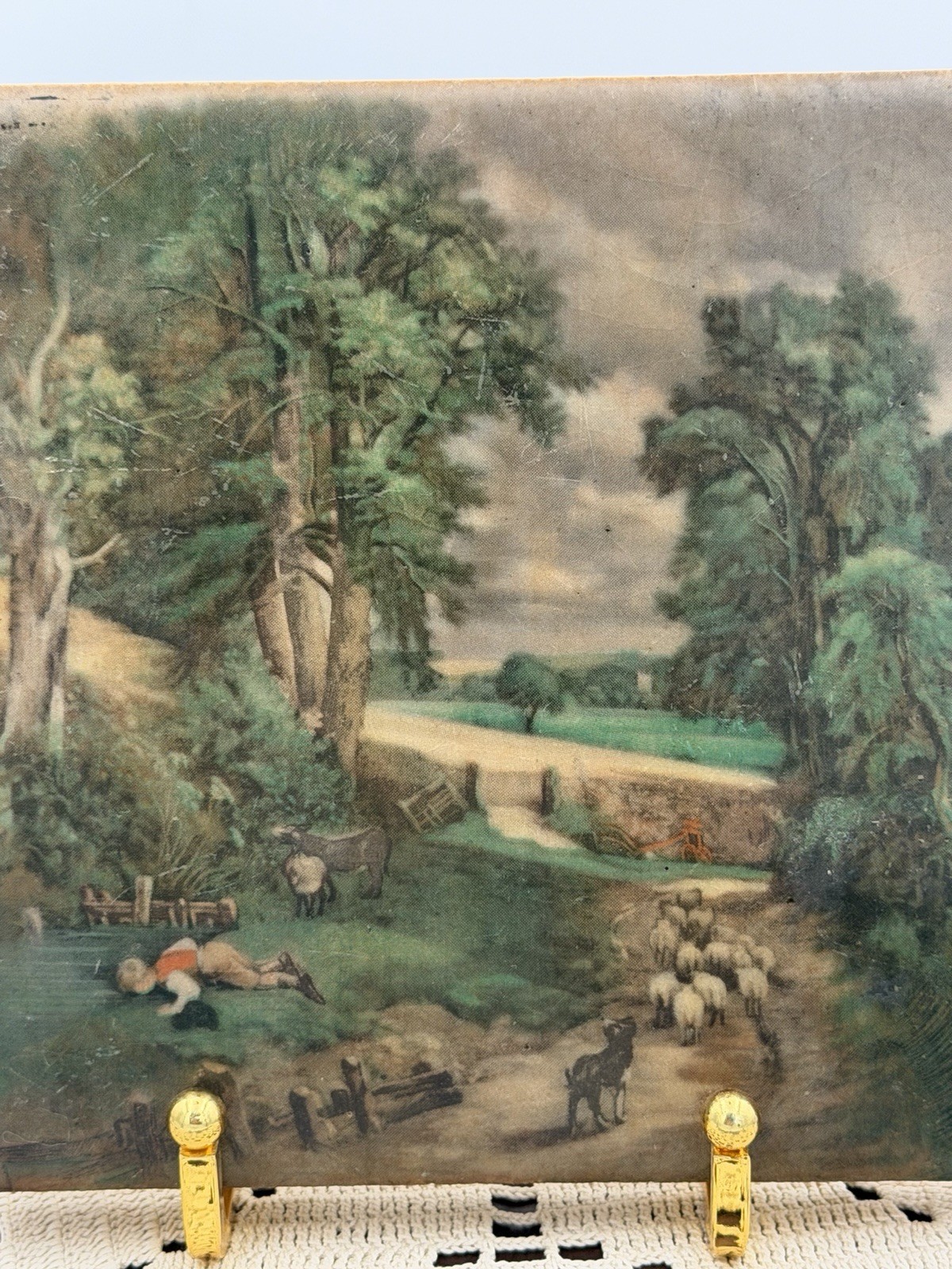 Antique Rookwood Tile with Printed Pastoral Scene