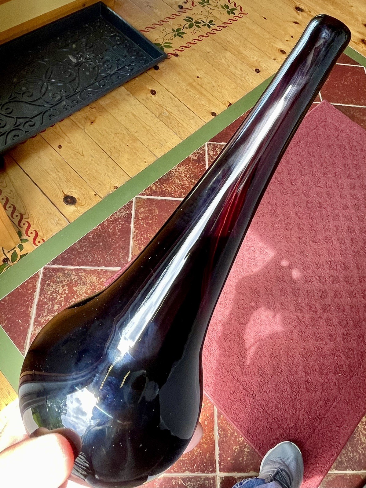 Hand Blown Black & Red Cased Art Glass Contemporary Vase 10” signed Corey Brown?