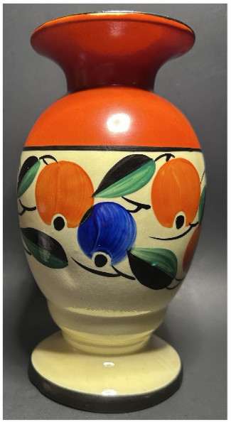 1930s Czechoslovakia Art Deco Hand Painted Fruit/Floral 7.25″ Vase Ditmar Urbach
