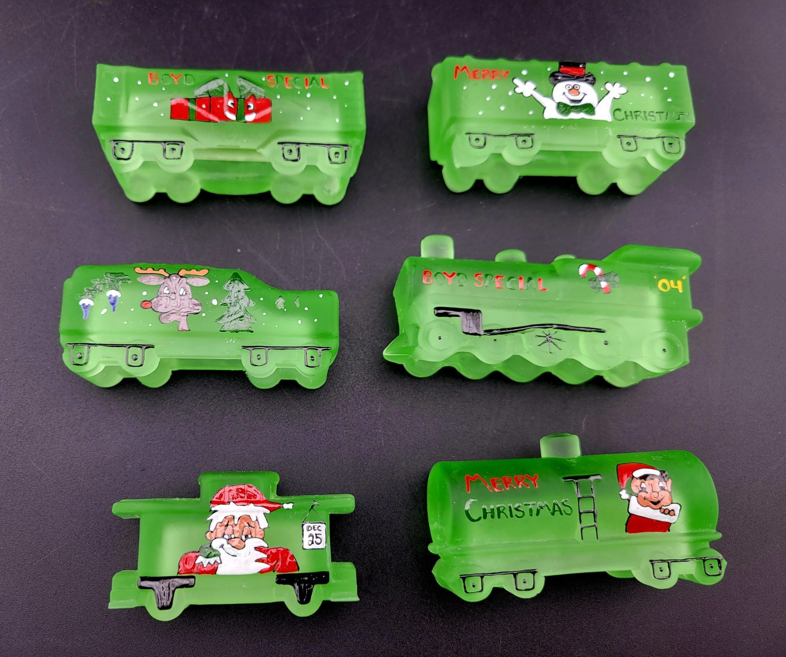 Boyds Special Green Glass Christmas Train Handpainted Numbered In Box #66 Of 70