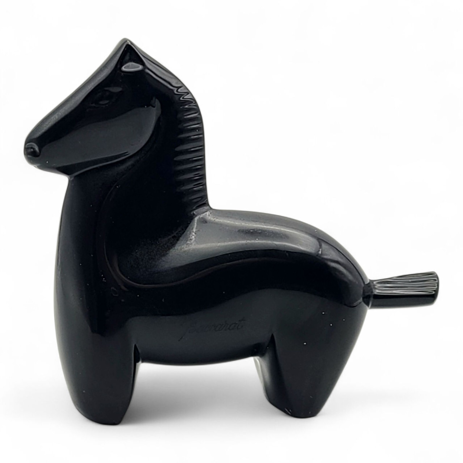 Baccarat Crystal Horse Black Stallion Figurine w/ Box Acid Etched Signed France