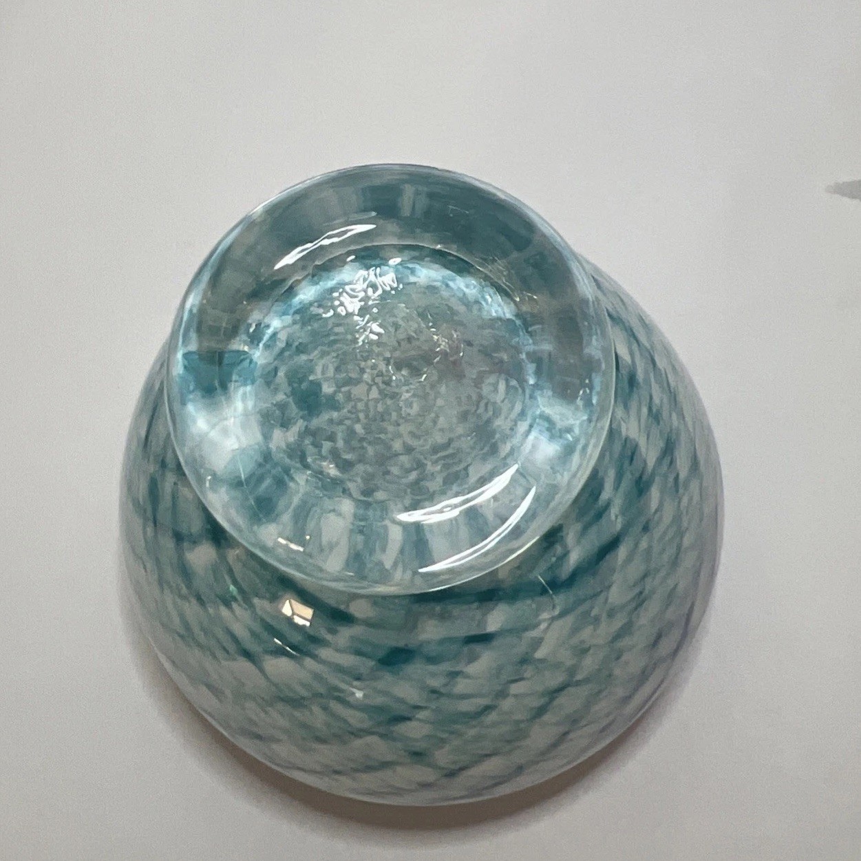 VTG Hand Blown Art Glass Bowl Blue White Purple Swirl Confetti Studio Glass 3”