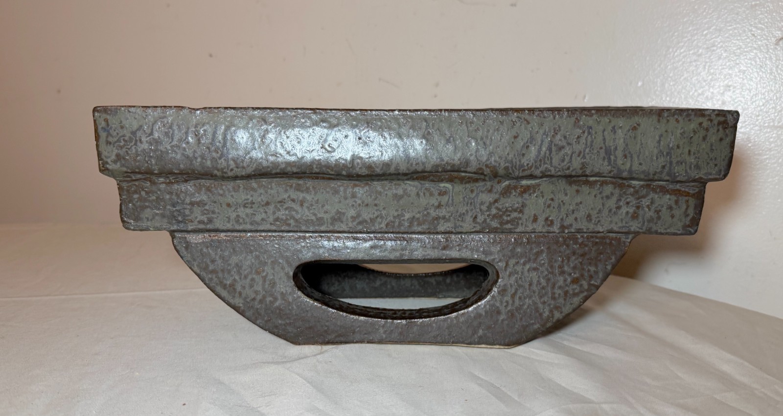 Vintage mid century modern handmade green studio cubist pottery planter pot vase