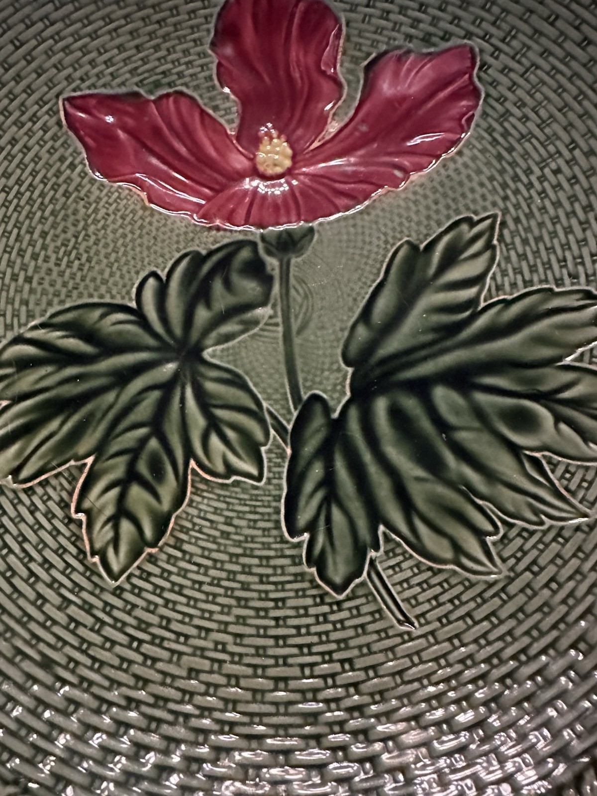 Majolica Hibiscus #2207 Zell German Baden Factory Server Plate W/ Handle 1906