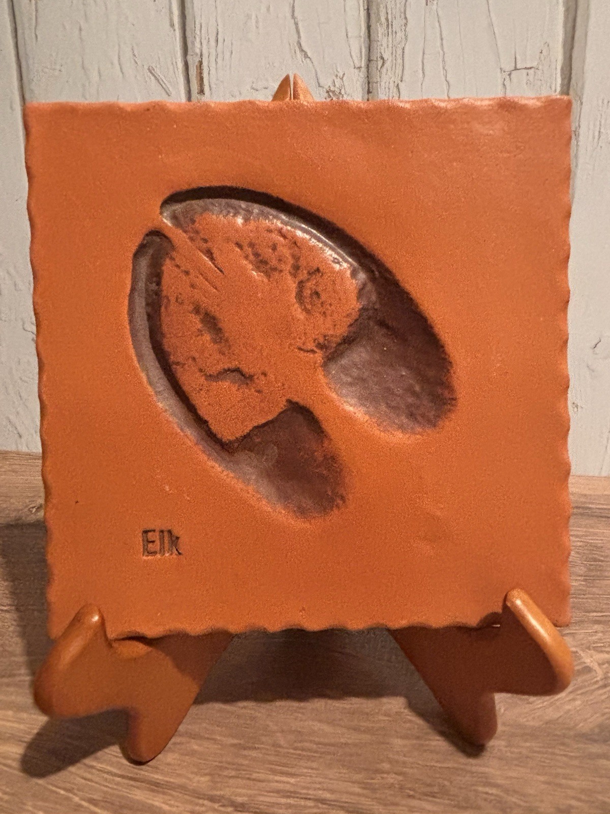 Prairie Fire Pottery Elk Track Tile Clay Art Terra Cotta Trivet 6.25″