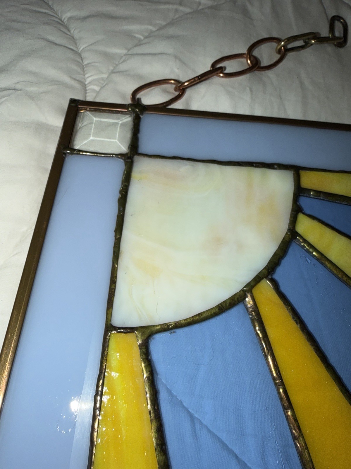 Stained Glass Panel 24” X 24” Lighthouse Rainbow Seascape Stunning Brass Copper