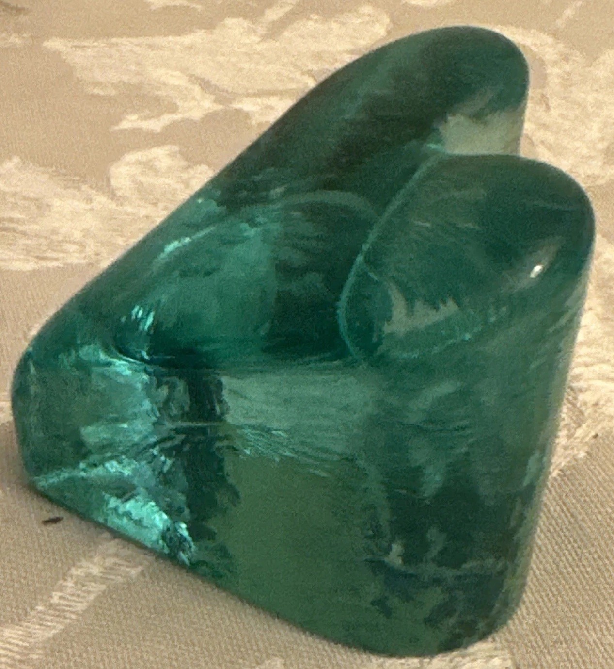 Fire & Light Signed Recycled Art Glass Heart Paperweight Aqua Fire and Light