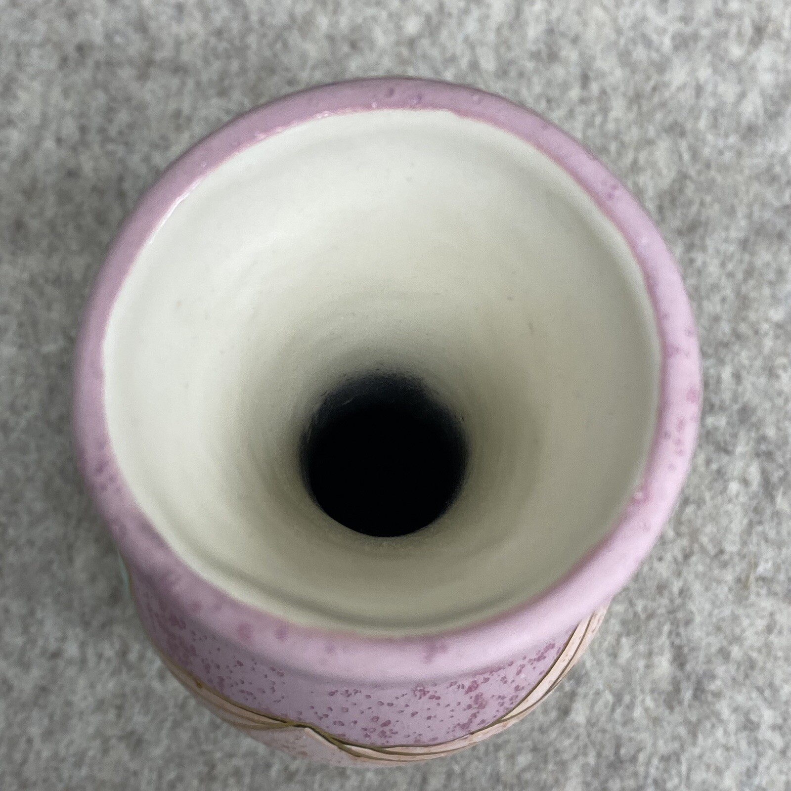 Southwest Pottery Vase Pink Peach Green Gold Inlaid Accents Mountains Signed