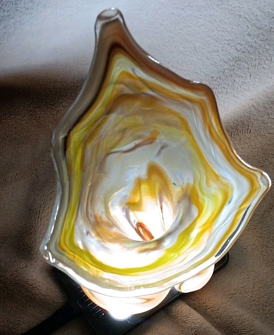 Vintage Hand Blown Orange And Yellow Art Glass Swirl Twisted Stem Vase