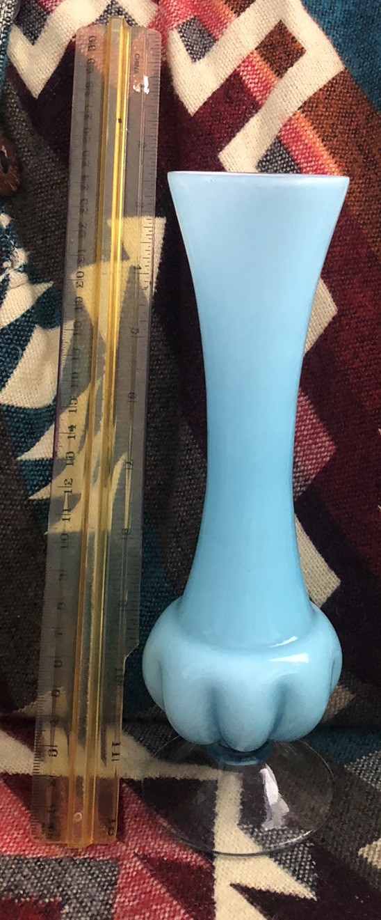 Vintage Fenton Melon Glass Vase Hand Blown 9” Flower Vase Robins Egg Blue