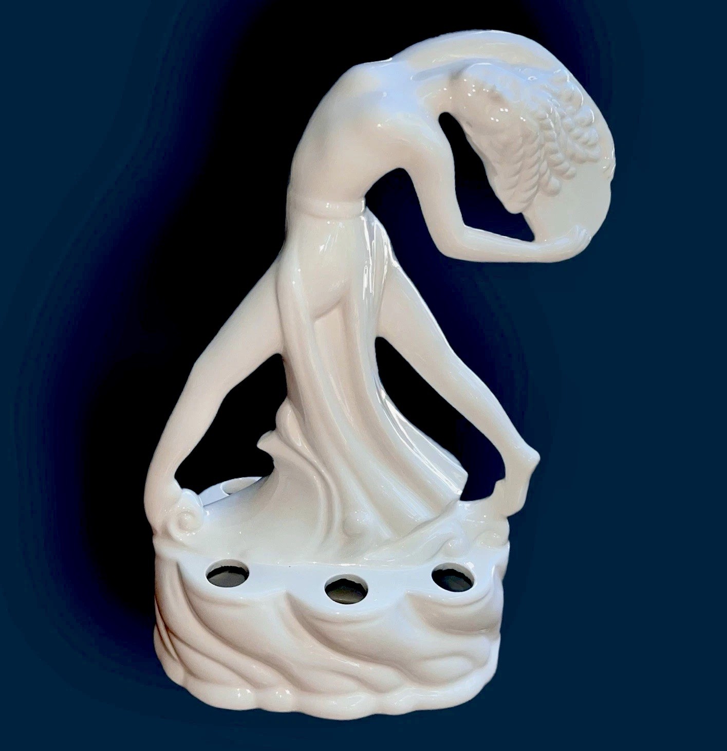 Art Deco Dancing Woman Sculpture Flower Frog White Ceramic SDD 1986