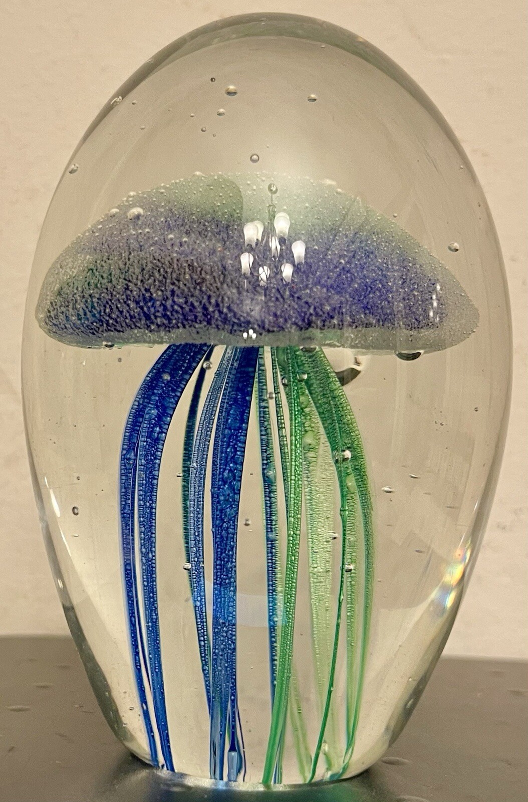 Blue & Green Glow in the Dark Jelly Fish Paperweight 4.75” tall EUC!