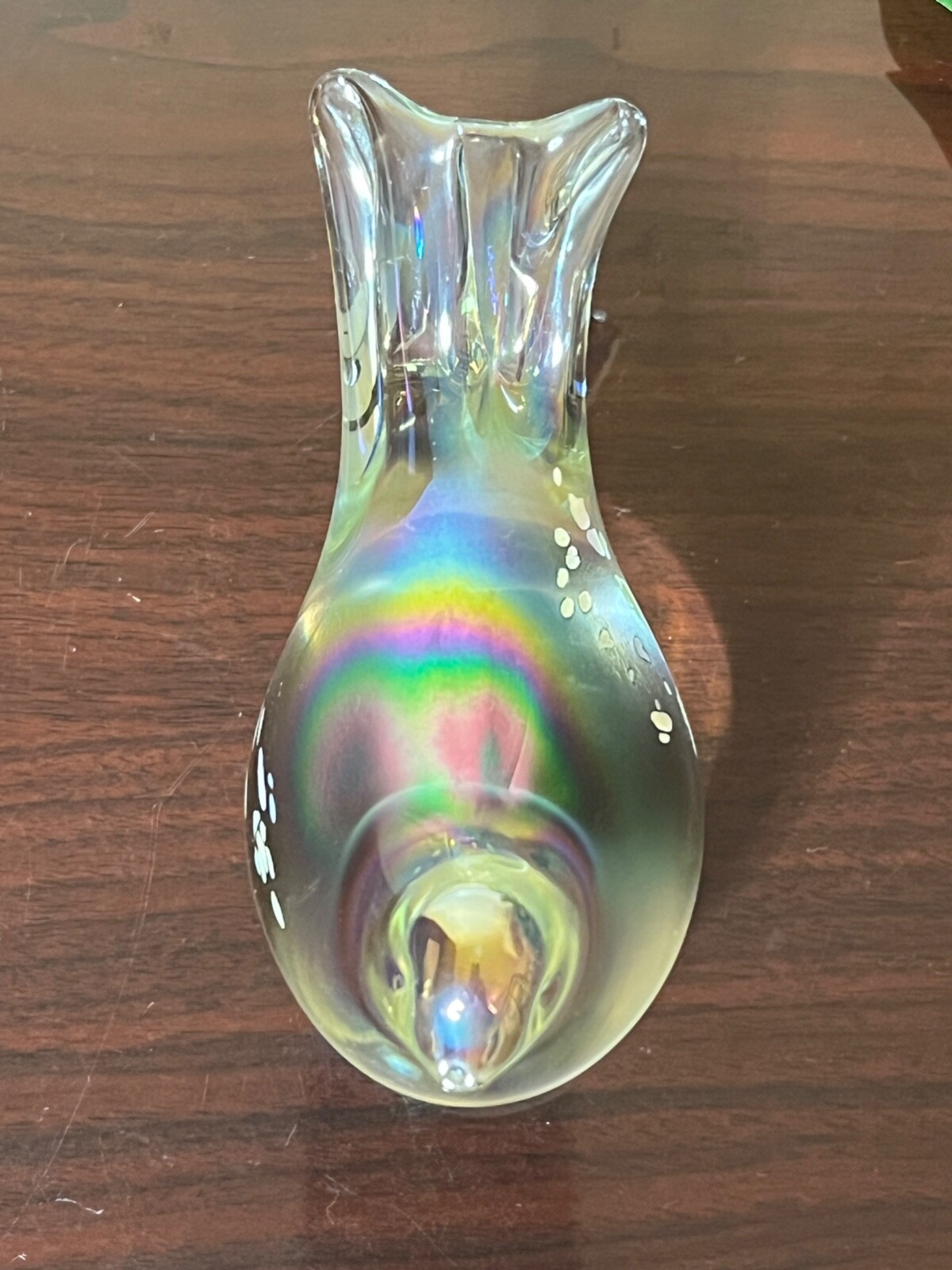 Vintage Silvestri Blown Art Glass Bird Figurine Iridescent Carnival