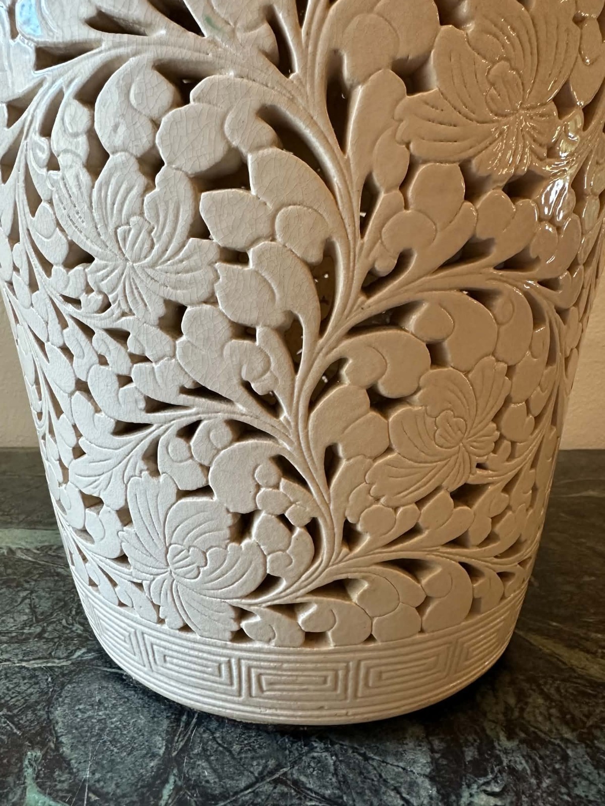 Large 22″ Chinese Pierced Reticulated Blanc De Chine Floor Vase White Ceramic