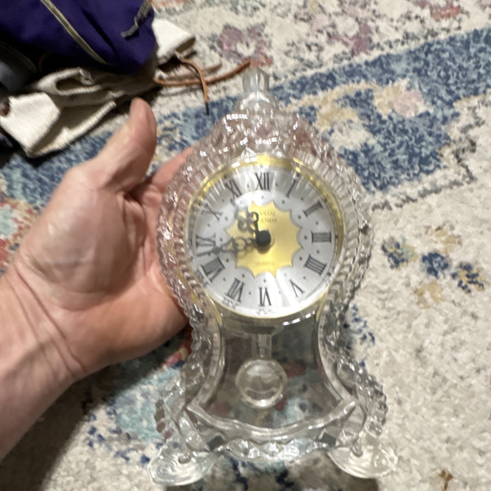 Crystal Legends Clear Gold Crystal Desk Clock Quartz Roman Numerals Dome Analog