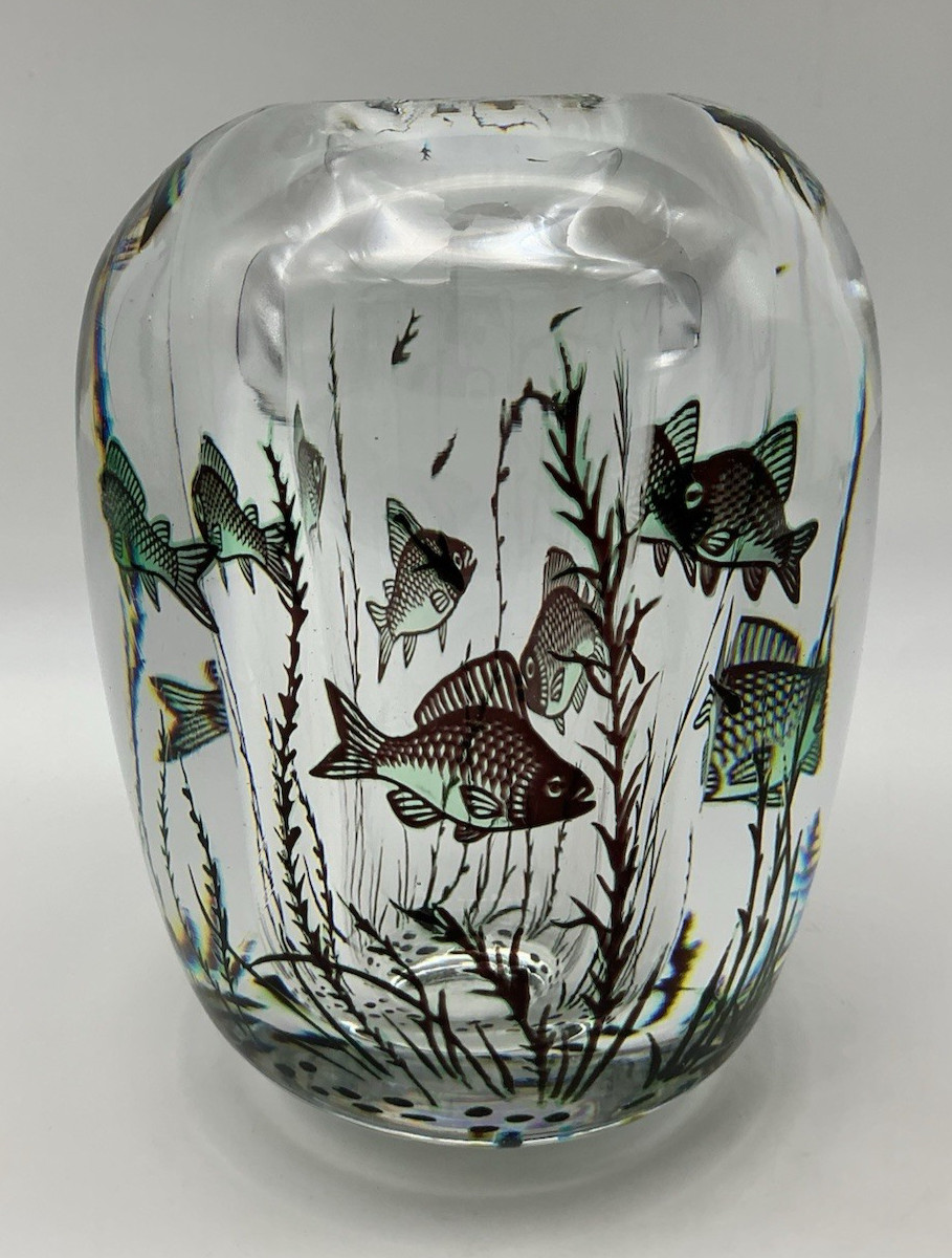 Orrefors Fish Underwater Aquarium Graal Vase Edward Hald Sweden 5.25 Inches