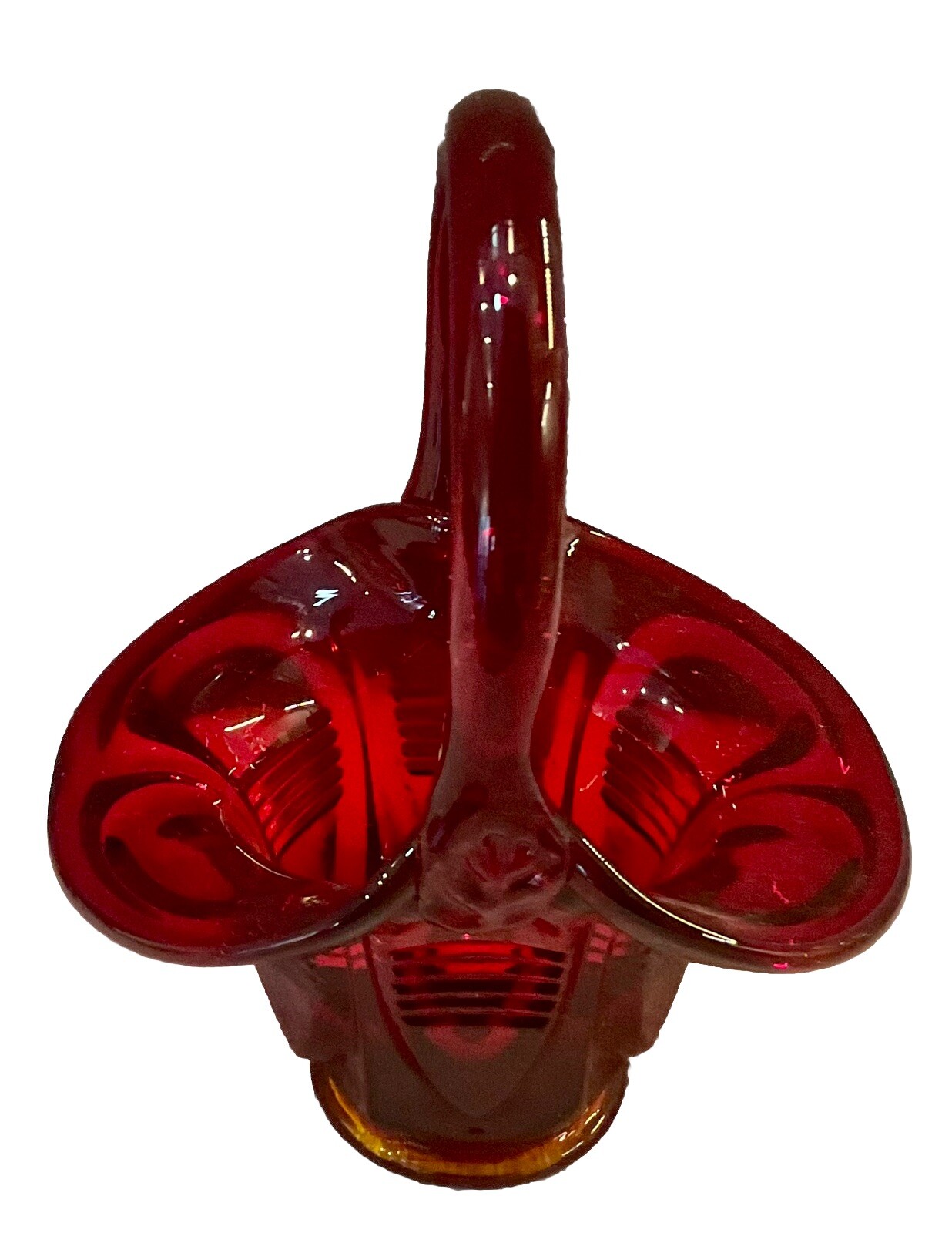 Vintage Fenton Ruby Red Basket with Barred Ovals 4 1/2 In Long X 6 In Tall